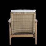Direct rear angle focusing on detailed rattan weave pattern on chair back.