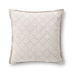 Square Liv pillow in ivory and blue with textured woven fabric and frayed edges, 18x18 inches