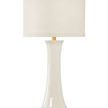 White glazed porcelain table lamp with a slender flared base and antique gold leaf composite base