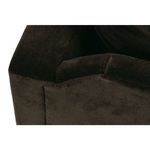 Close view of left armrest and cushioned back with visible fabric weave