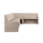 L-shaped outdoor banquette positioned with shadowed under-seat space visible