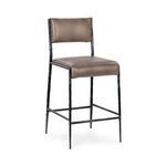 Kayne leather counter stool with top grain leather seat and back on hammered metal frame in neutral brown tone