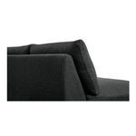 Close-up side view focusing on textured fabric and angled back cushion detail