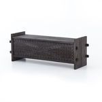 Columbus Trunk in dark wood with geometric carved front panel and sturdy side pegs