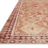Close-up low-angle view showing the rug's detailed border and flat polyester weave