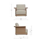 Diagram with dimensions of Meredith chair height, width, depth, and seat height