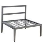 Slate gray sectional slipper frame without cushions showing crisscross strap base and bar backrest