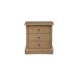 Clarence Nightstand with three curved-front drawers, brass knobs, curved base in light wood finish