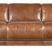 Front view with visible deep seat cushions and clean straight base of taupe leather sofa