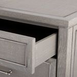 Partial drawer open on Paulina 3-Drawer Side Table revealing interior and handle detail