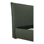 Close-up of the padded dark green linen blend fabric on the Luzon Bed headboard