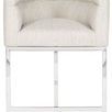 Emmett Performance stool with angular barrel seat upholstered in textured light fabric on polished chrome base