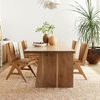 Cecelia Rust Natural Rug under dining table viewed from the table end with layered ceramic decor and large planter