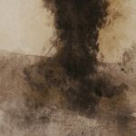 Close-up detail of dark charcoal smoke textures in watercolor on canvas