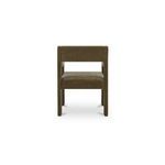Back view of Elise Dining Chair showing low backrest and fabric upholstery in brown