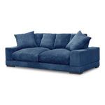 Plunge Sofa angled view showcasing thick armrests and soft cushions in blue corduroy