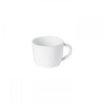 Glossy white ceramic stoneware mug with a smooth rounded body and handle, 13oz capacity