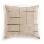 Beige woven Louis Pillow with a subtle black grid check pattern made from European flax fiber