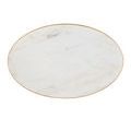 Top view of oval white marble table top with natural subtle vein pattern