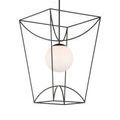 Rochefort lantern tilted slightly showing black geometric frame with central white glass globe