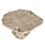 Overhead view of hexagonal marble table top showing uneven natural stone patterns and textures