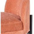 Close-up of nectarine fabric texture on seat cushion and backrest with black metal support