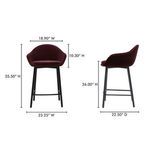 Front and side views of Emily counter stool showing detailed product dimensions and measurements