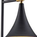 Detail showing matte black shade with outwards fluting and matte brass fitting at top
