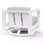 Back view of Newport Swivel Club chair showing three vertical slats on white frame