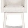 Ian Performance Wood Retro Swivel Base Stool with curved ivory upholstered seat and white wood angled legs with metal foot...
