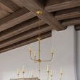 Low angle close-up showing ceiling canopy and textured chain above chandelier arms