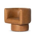 Adriel Upholstered Palermo Cognac Leather Swivel Chair with thick-cut leather and 360-degree swivel base