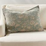 Another view of Pascaline Pillow on ivory sofa showing puffiness and block print details