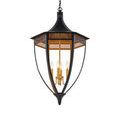 Side close-up showing gold leaf interior behind vertical cut-out details of black wrought iron lantern frame