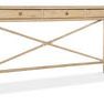 Retreat Pole Rattan Console in sand-colored Dune finish with three drawers and X-design stretchers on sides and back