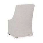 Rear angle showing full back coverage of gray fabric and castors underneath