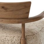 Rear close-up of beveled oak backrest joint and rounded arm rail on Bennett Chair