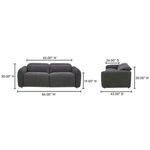 Sofa with dimensional measurements showing height, width, and depth in charcoal gray