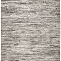 Hand-knotted modern rug with dark gray and ivory striped pattern and a high-low wool pile texture
