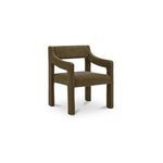 Elise Dining Chair angled view showing arm curves and piping detail in brown fabric