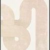 Abstract painting with overlapping curved and linear band patterns in soft earthy tones on a light background