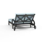 Back view highlighting the cross back detail on the espresso aluminum frame and wheel design