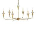 Gold chandelier shown with mid-length hanging chain and six arms