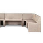 Alternate angled side view showing full U-shape banquette with rounded fabric cushions