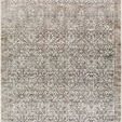 Collins Avenue rust and green woven rug with intricate vintage floral pattern in muted tones