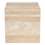 Straight-on side view showing thickness and horizontal marble pattern bands on the table legs.