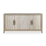 Front view of sideboard buffet with travertine doors and bronze handles centered