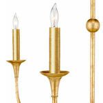 Close-up of two gold candle-style bulb sockets with textured metal finish and lit bulbs