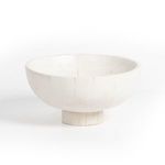 Ivory turned pedestal bowl with a wide shallow profile and cylindrical foot base