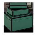 Set of green lacquer boxes with lid of smaller box removed and placed beside larger box
